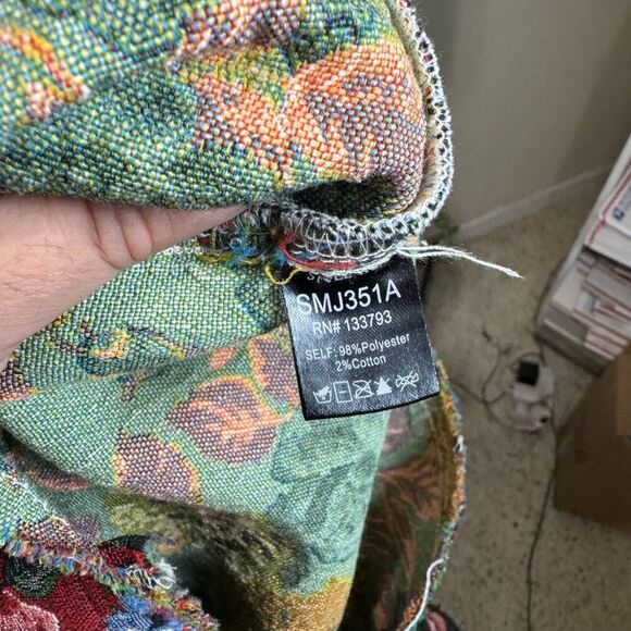 POL Patchwork Tapestry Shacket Floral Full Zip Oversized Size L Boho Hippie - Picture 10 of 10